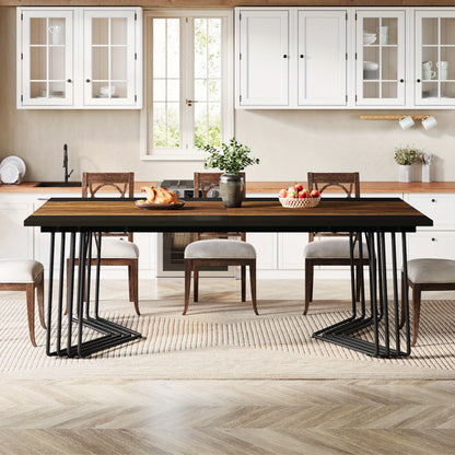 Eetkamertafel – Tafel – Eettafel – Dinertafel – Familietafel – Rustiek Bruin & Zwart – 78,74 Inch Breed – Geometrisch Metaal Onderstel
