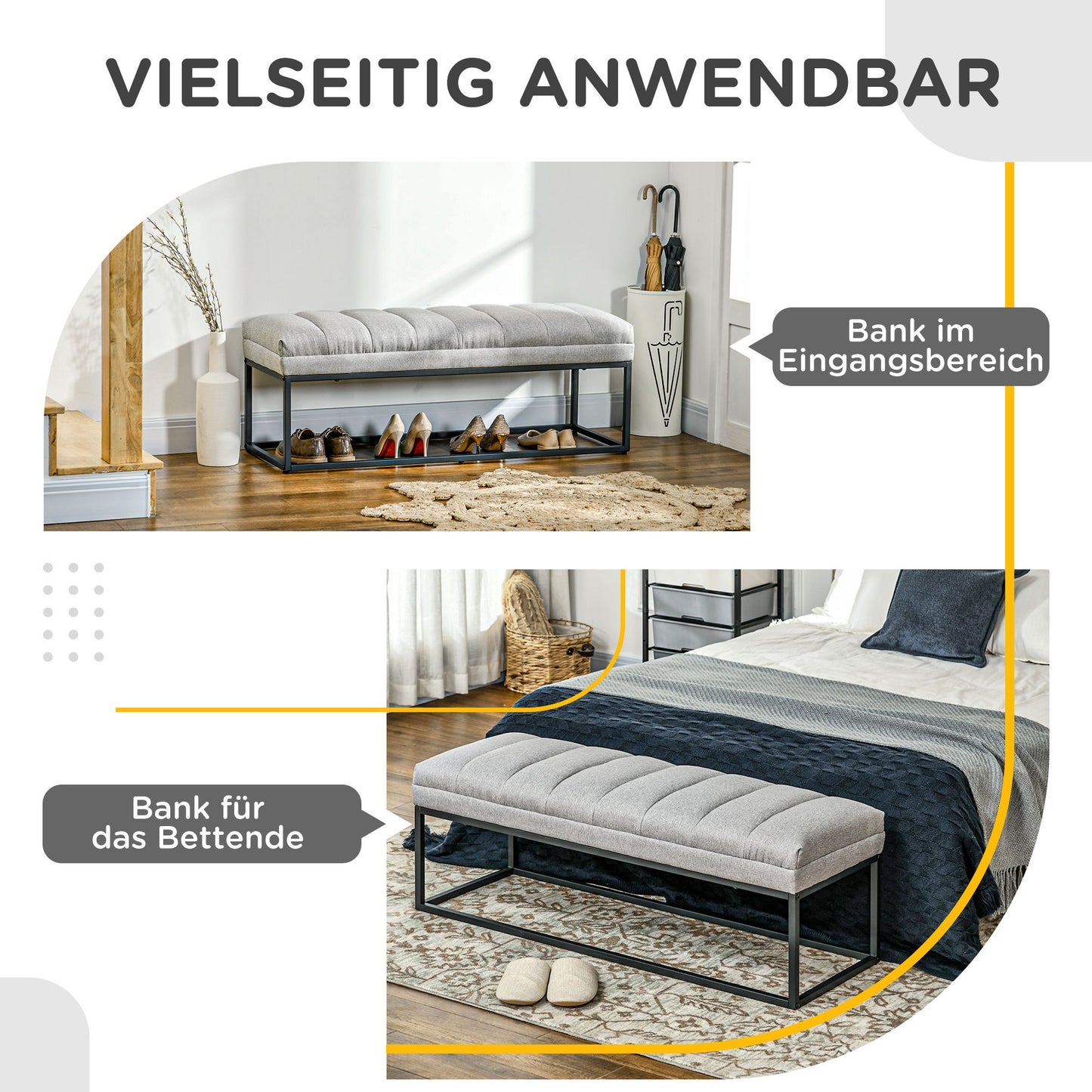 Opbergbank – Opbergkist – Zitbank – Schoenenbank – Lichtgrijs Linnen-Look – Draagkracht 200 Kg – Compact 120x44x45,5 Cm