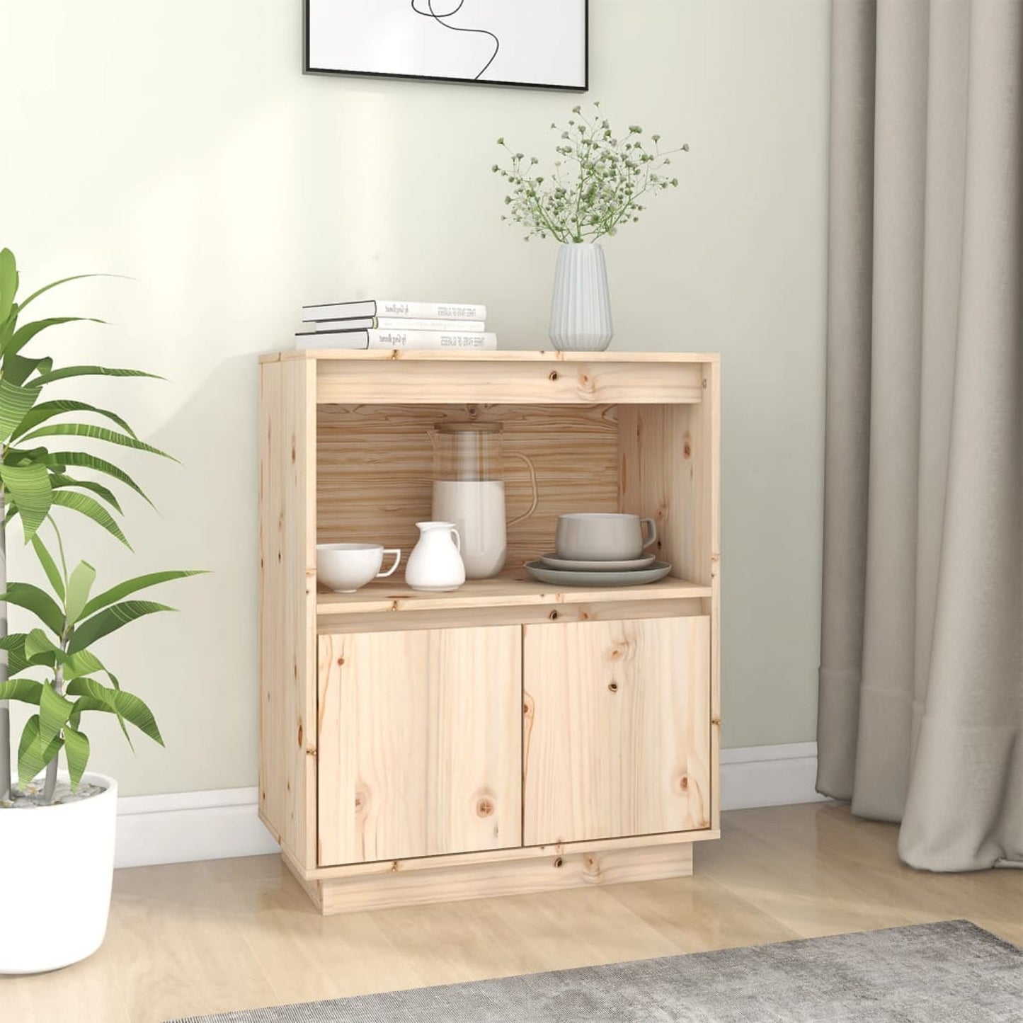 Sideboard 60x34x75cm Solid Wood Pine Side Cabinet Organizer Storage Cabinet Storage Box for Bedroom, Living Room, Bathroom, Home Furniture