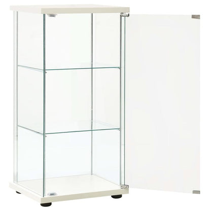 Vitrinekast – Showcasekast – Opbergkast – Displaykast – Kastje – Wit – 4 Legplanken – Shutterdeuren – Compact <68,5 cm – Houtvezelplaat & Hardhout