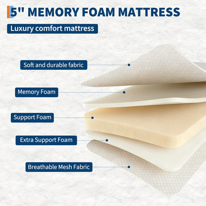 Vouwbed – Opklapbed – Logeerbed – Plooibed – Inklapbed – Stevig Metalen Frame – 12,7 cm Traagschuim Matras – Max Draagkracht 204 kg