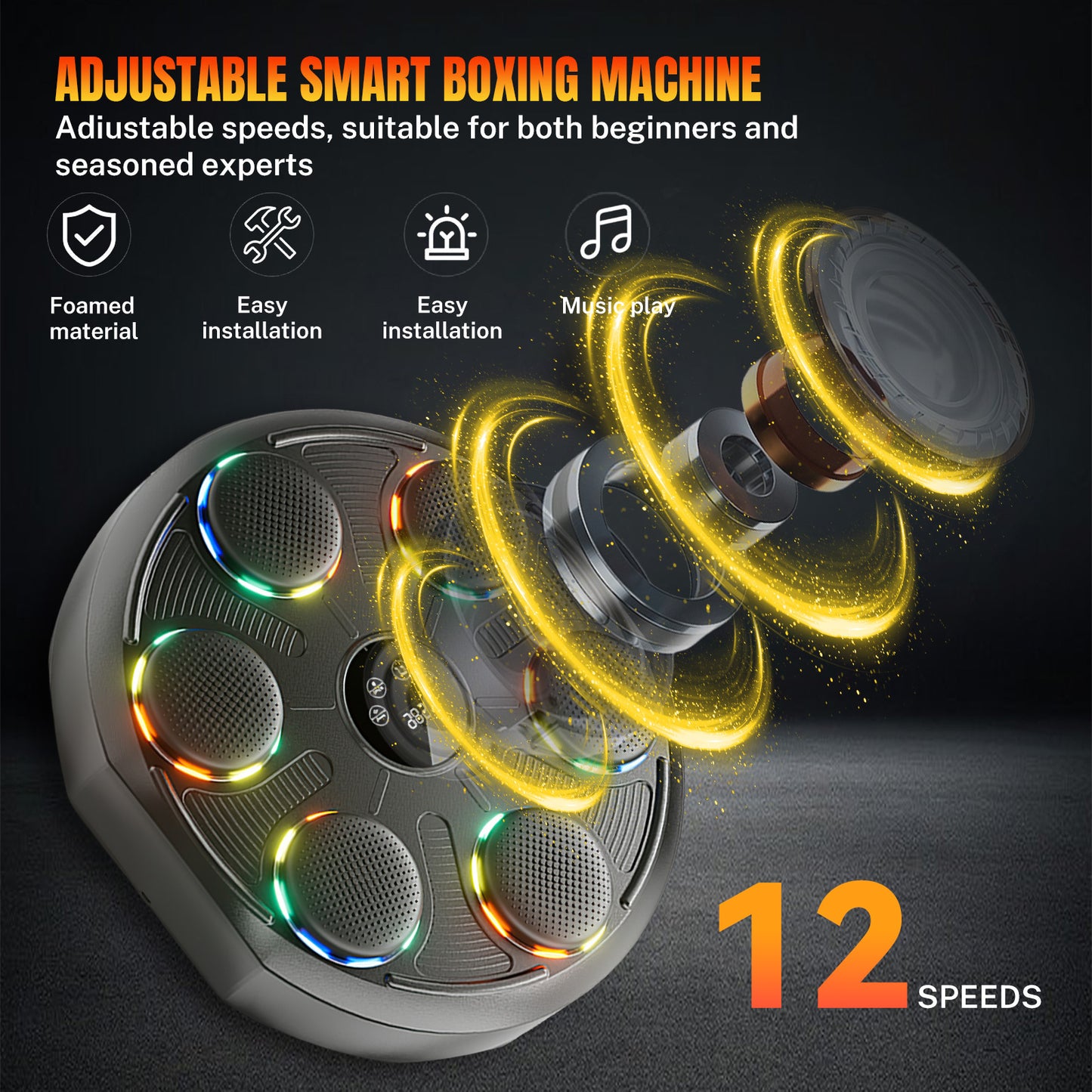 Bluetooth Bokstrainer – Boksmachine – Fitnessapparaat – Trainingsapparaat – Boksbal – Met 2 Paar Handschoenen – 12 Snelheids- & Volumestanden – LED-Teller & 2400mAh Batterij