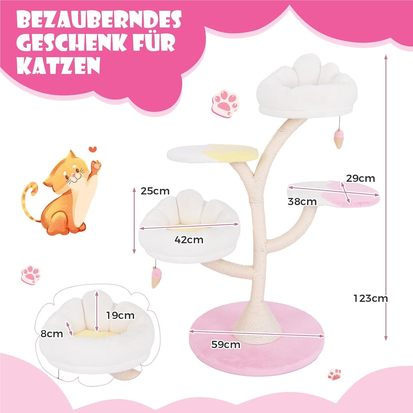 Krabpaal – Kattenboom – Kattenkrabpaal – Krabmeubel – Kattenhuis – Houten Constructie – 2 Ligplekken & Speelbal