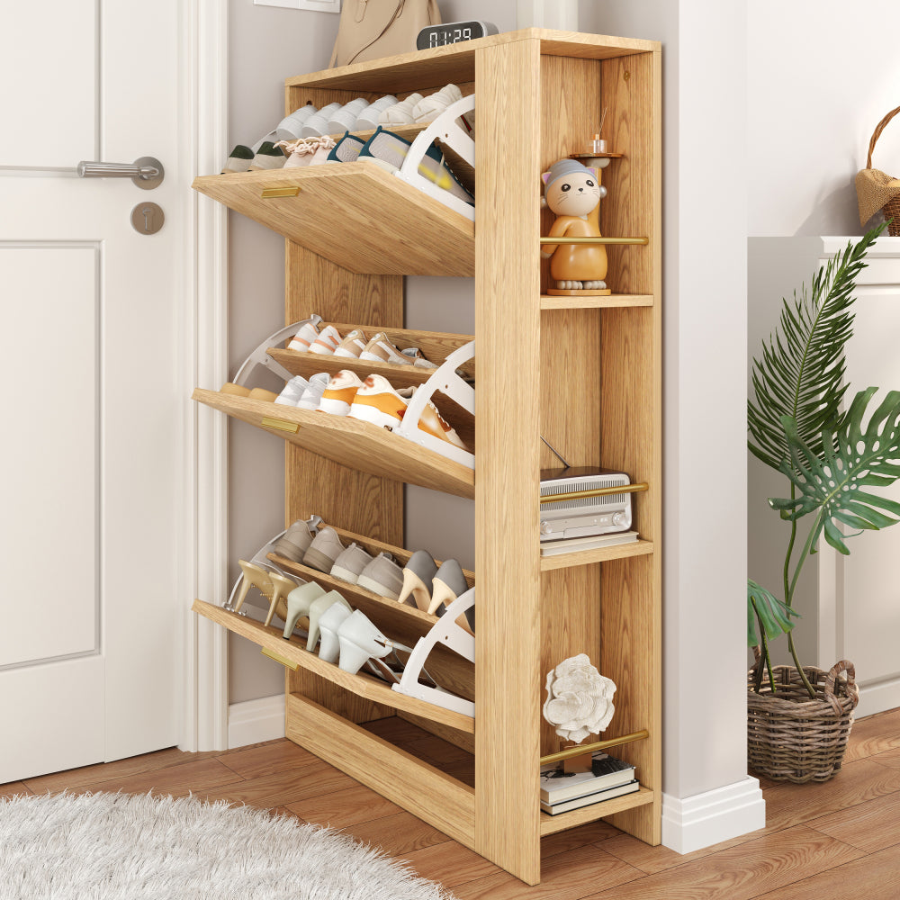 Modern Minimalist 3-Door Shoe Cabinet with Open Shelving - Freestanding Shoe Suitable for Hallway, Entrance, Assembly, Space-Saving, Ample Shoe Capacity (Wood-Free)