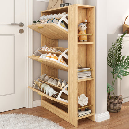 Modern Minimalist 3-Door Shoe Cabinet with Open Shelving - Freestanding Shoe Suitable for Hallway, Entrance, Assembly, Space-Saving, Ample Shoe Capacity (Wood-Free)