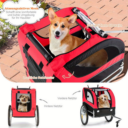 Fietskar Hond – Hondenfietskar – Hondenkar – Hondenbuggy – Fietsaanhanger – Opvouwbaar – Met Zonnekap – Stevig Metaal & Oxford Stof