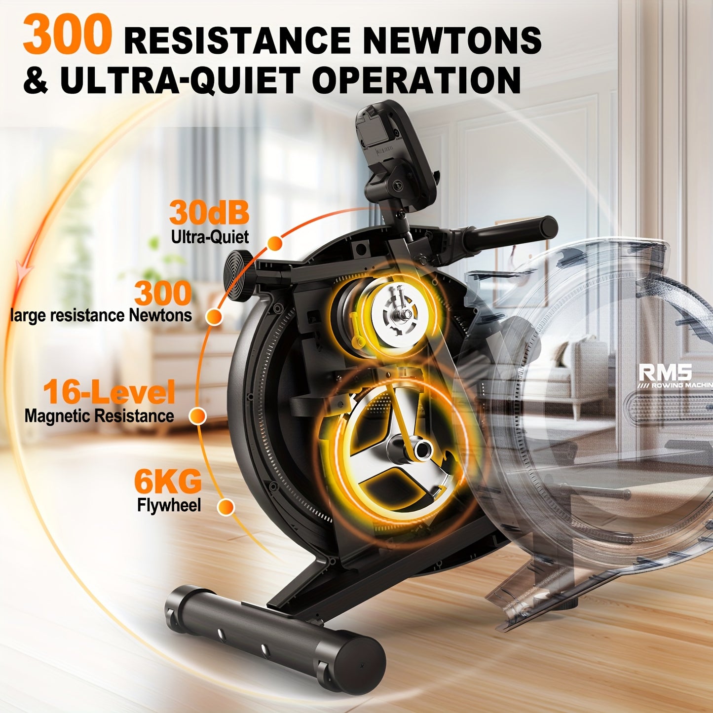 Quiet Magnetic Rowing Machine with 16-Level Adjustable Resistance - Foldable Home Gym Equipment, 150kg Weight Capacity, Magnetic Resistance System for Full-Body Workout, Cardio & Strength Training, Space-Saving Design, Batter