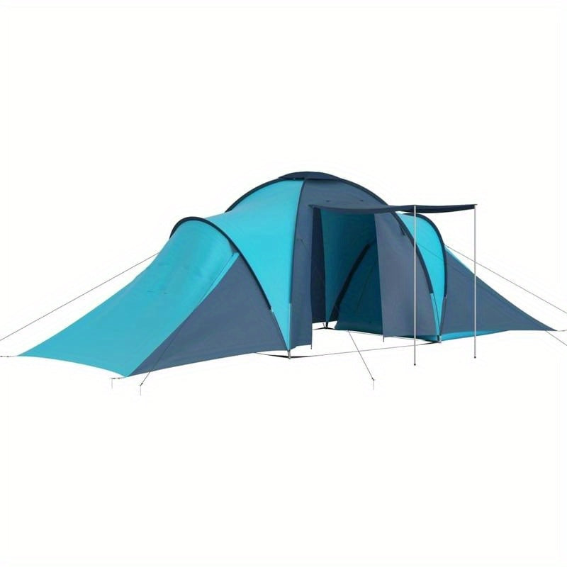 6-Persoons Campingtent – Bivak Tent – Kampeertent – Outdoor Tent – Backpack Tent – Lichtgewicht PVC – Hexagonaal Design – Blauw-Wit Gestreepte Binnenkant – Duurzaam Met Stabiele Stokken