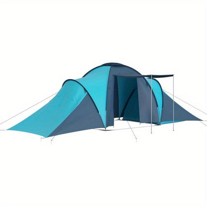 6-Persoons Campingtent – Bivak Tent – Kampeertent – Outdoor Tent – Backpack Tent – Lichtgewicht PVC – Hexagonaal Design – Blauw-Wit Gestreepte Binnenkant – Duurzaam Met Stabiele Stokken