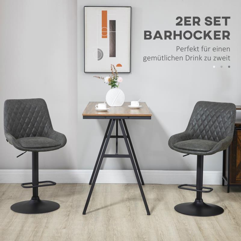 Barstoel – Barkruk – Barstoel Kruk – Keukenstoel – Barstoelen – Verstelbaar – Met Voetensteun – Met Gestoffeerde Zitting – Met Metaal Frame – Open Rugleuning – Donkergrijs/Zwart