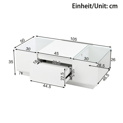 Salontafel – Woonkamer Tafel – Koffietafel – Bijzettafel – Loungetafel – Modern Minimalistisch Design – Zwart Glazen Blad Met 2 Lades