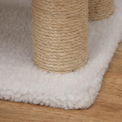Huisdierentrap – Dierentrap – Hondentrap – Kattentrap – Huisdierenladder – Stevige MDF Trap – Met Pluche Bekleding en Sisal Krabpaal – 60x40x64 cm – Wit/Beige