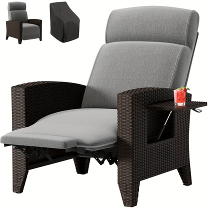 Verstelbare Loungebedstoel – Ligstoel – Tuinstoel – Balkonstoel – Relaxstoel – Ratan Look – Memory Foam – Bijzettafeltje – Diepgrijs