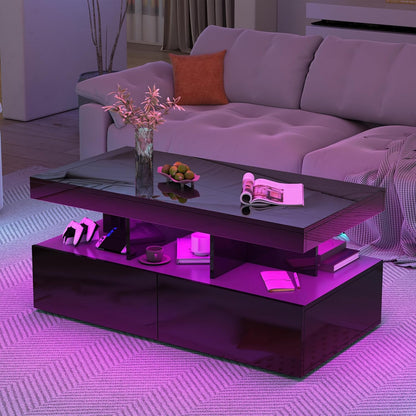 Zwarte Salontafel – Koffietafel – Woonkamertafel – Bijzettafel – Tv-meubel – Multifunctionele Opbergtafel – 104x53x46 cm – Glanzend MDF Met LED-verlichting