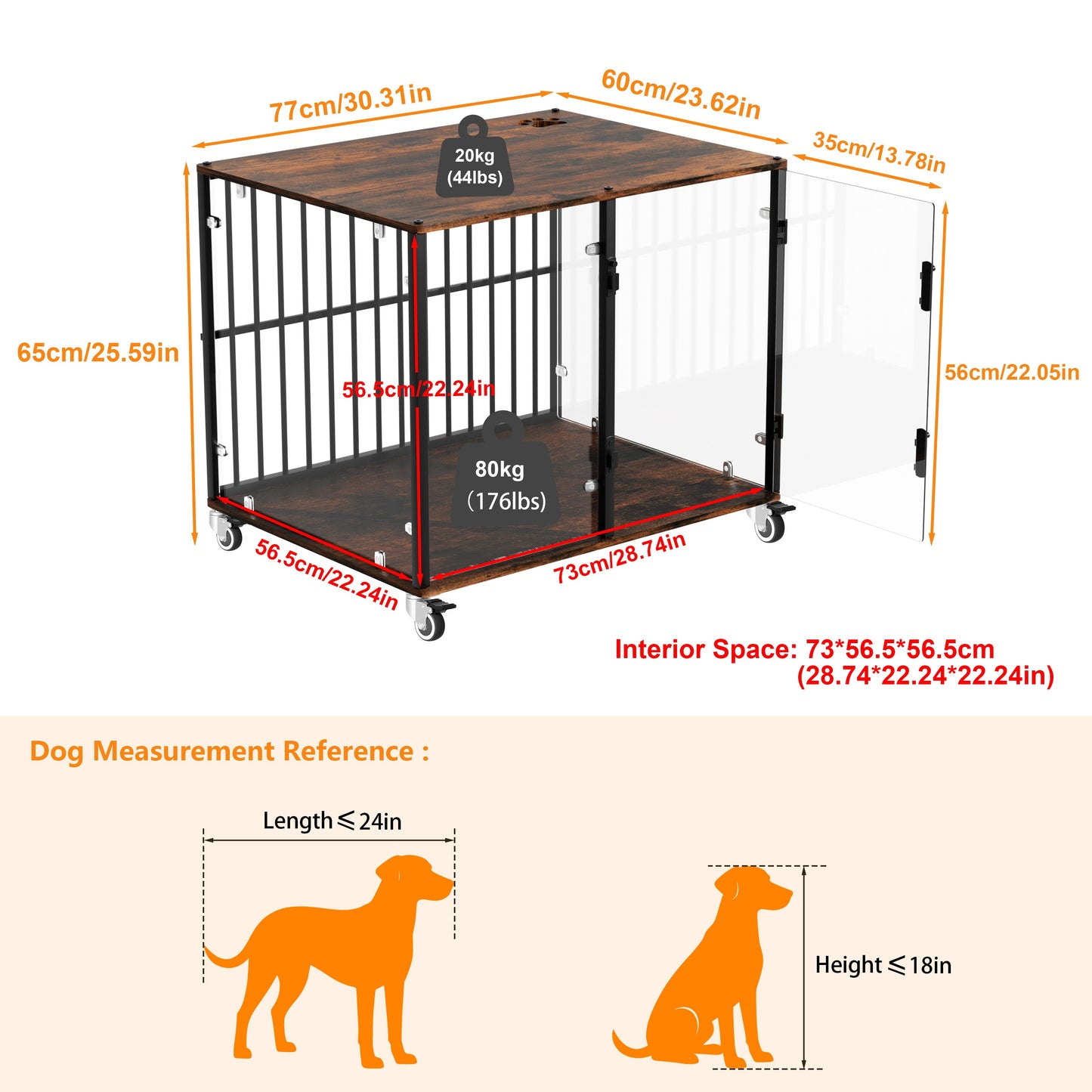 Hondenkennel – Hondenbench – Dierenbench – Hondenbox – Hondenhok – Gehard Glas – Mobiel Met Remmen – 77x60x65 cm – Geschikt Tot 80 kg