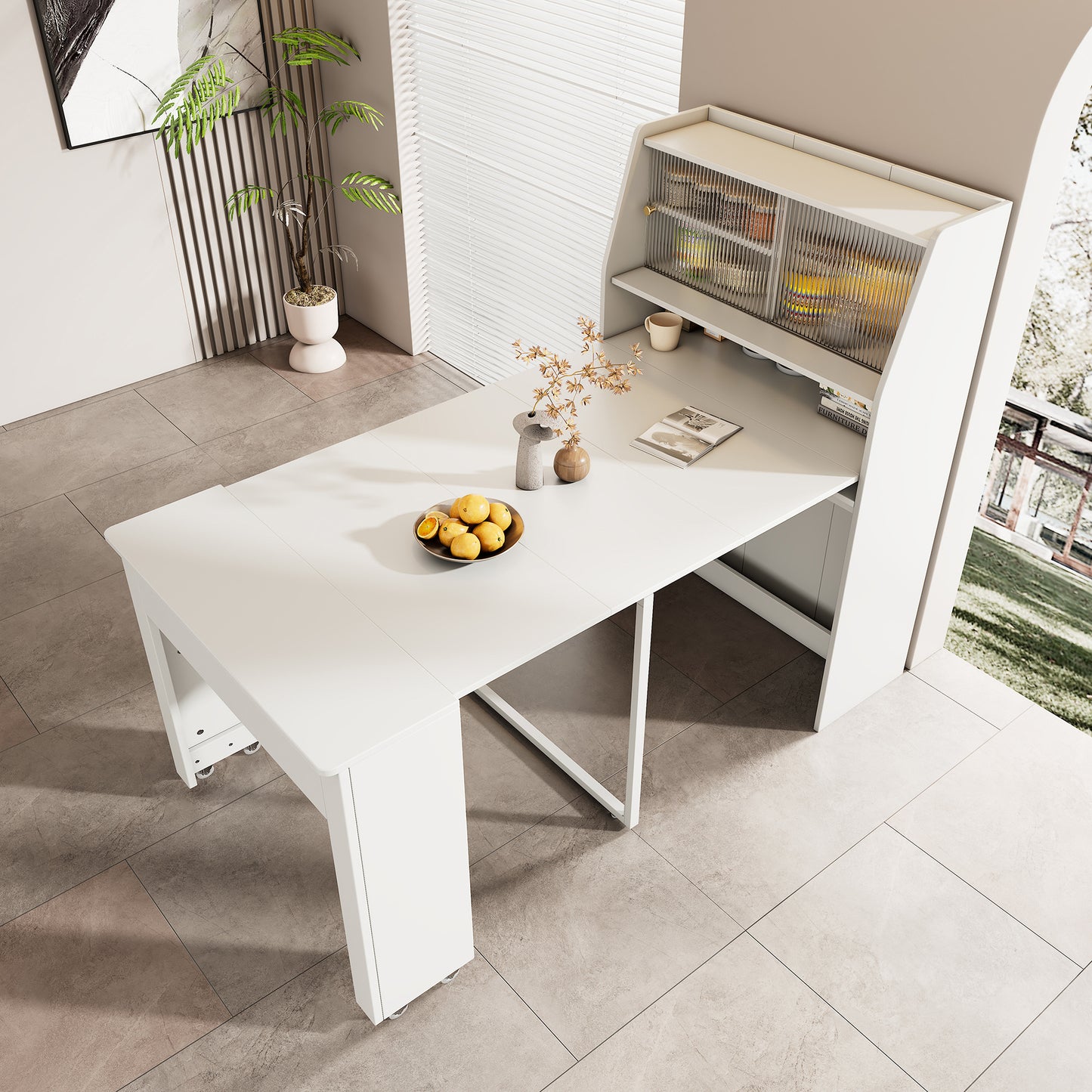 Uitschuifbare Eettafel – Uitklapbare Tafel – Opbergtisch – Salontafel – Multifunctionele Eettafel – Wit – Inklapbaar van 52 tot 132,5 cm – Met Stofdichte Opbergruimte