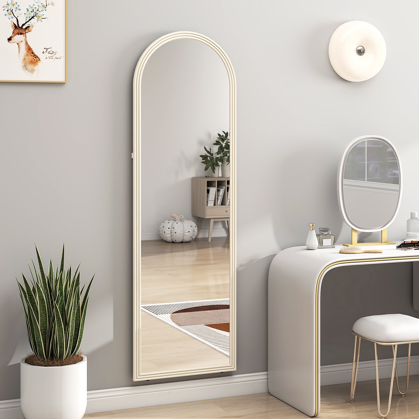 Staande Spiegel – Passpiegel – Vloerspiegel – Wandspiegel – Boogspiegel – Wit Frame – 50x160 cm – Vrijstaande & Ophangbare Full-Length Spiegel