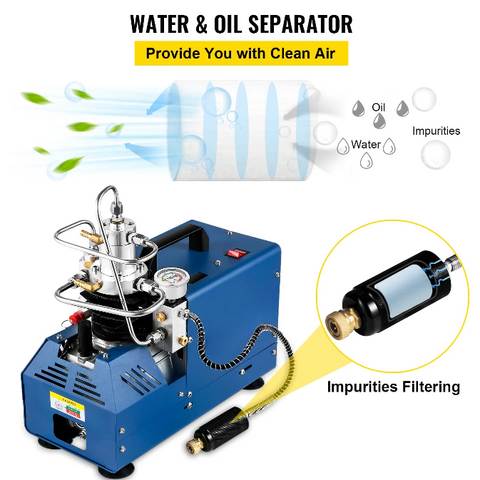 Luchtcompressorpomp - Luchtdruk - 1800W - 4500PSI - 30MPA - 300BAR - 220V - Compressor - Draagbare Compressor - Blauw - QUORE