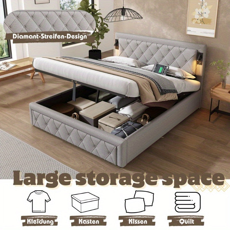 Hydraulisch Opbergbed – Uittrekbed – Slaapbank – Logeerbed – Opbergbed – 140x200 cm – Linnen Bekleding – Met Opberglades