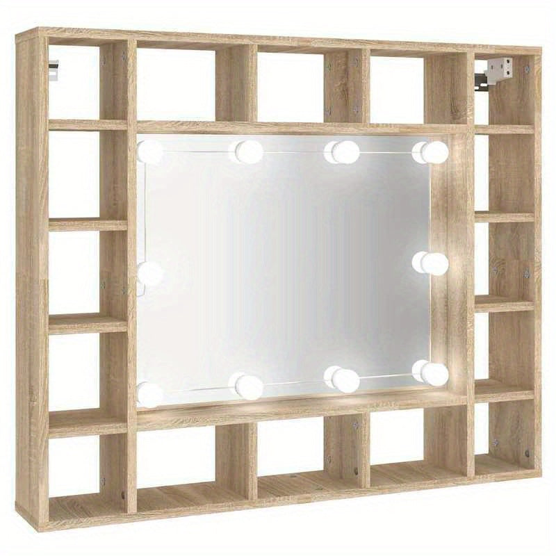 Badkamerspiegelkast – Spiegelkast – Medicijnkast – Wandkast – Badkamerkast – Ruimtebesparend Ontwerp – Sonoma Eikenfineer Met Heldere Glazen Deuren 91x15x76,5 cm