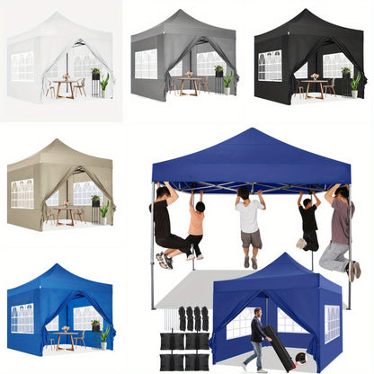 3.05x3.05meter Foldable Pop-Up Canopy with 4 Side Walls, Commercial Heavy Duty Awning, Quick to Set Up, Outdoor Party Tent, Instant Awning with Roller Bag, Suitable for Outdoor Camping, Market Events, Festival Exhibitions