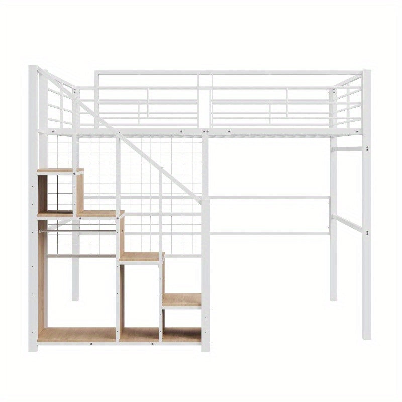 Tienerbed – Jongerenbed – Stapelbed – Halfhoogslaper – Bed met Trap – Volwassenformaat 140x200 cm – Stevig Metaal Zonder Hout