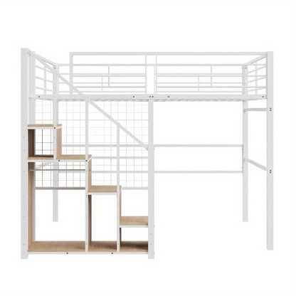 Tienerbed – Jongerenbed – Stapelbed – Halfhoogslaper – Bed met Trap – Volwassenformaat 140x200 cm – Stevig Metaal Zonder Hout