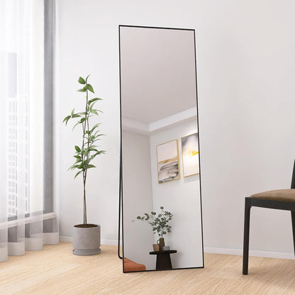 Volspiegel – Rechthoekige Spiegel – Staande Spiegel – Wandspiegel – Aluminium Spiegel – 165x60 cm – Mat Zwart Aluminium Frame
