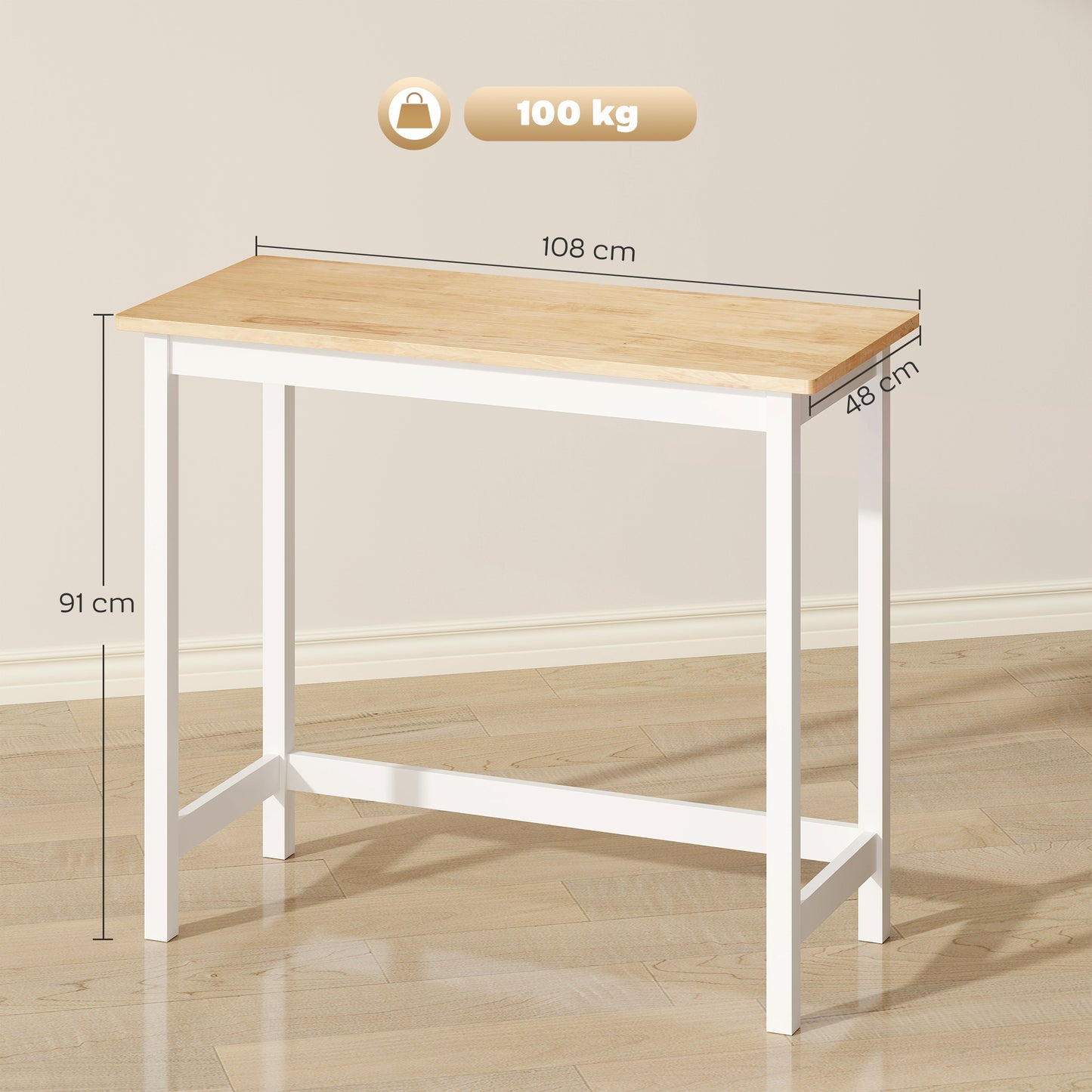 Koffietafel – Salontafel – Bijzettafel – Tafel – Compacte Tafel – Eikenlook – Wit Onderstel – Compact Formaat voor Kleine Ruimtes – Stevige Constructie