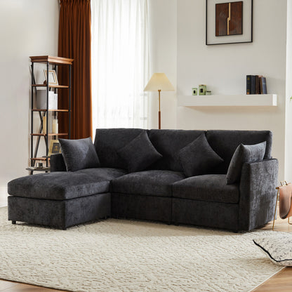 Hoekbank – Hoeksalon – L-Vormige Bank – Loungebank – Slaapbank – Chenille Stof – Met Losse Voetenbank – Stevig Metalen Frame – Geschikt Voor 3-4 Personen