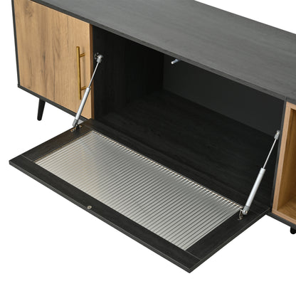 TV-Meubel – TV-Kast – Lowboard – Mediameubel – Tv-Stand – 3 Deuren Met Glazen Klapdeur – Geschikt Voor Tv’s Tot 90 Inch