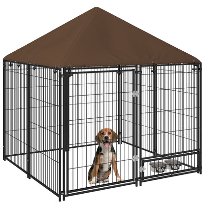 Hondenhok – Hondenren – Hondenkooi – Buitenhok – Hondenbench – Roestvrij Stalen Frame – Waterdicht Oxford Dak – 141x141x151 cm – Zwart