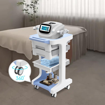 A Three-Tier Storage Cart in Blue And White Featuring Two Drawers, Capable of Holding Up to 49.9 KG. Made from ABS Material, This Mobile Trolley Is Ideal for Use in Beauty Salons, Spas, And Laboratories., For Wardrobes, Pharm