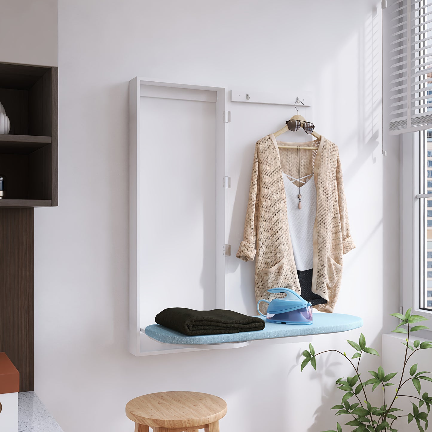 Strijkplankkast – Strijkbordkast – Inklapbare Strijkplank – Muurstrijkplank – Strijktafel – 180° Draaibaar – Wit Hout Met Spiegel