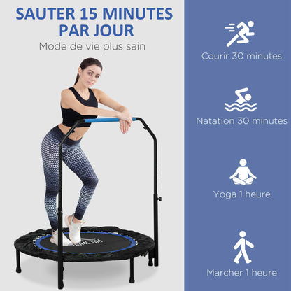 Fitness Trampoline – Gymnastiek Trampoline – Springmat – Opvouwbare Trampoline – Mini Trampoline – Verstelbare Handgreep 99-123 cm – 6 Antislip Poten – Ø102 cm – Zwart