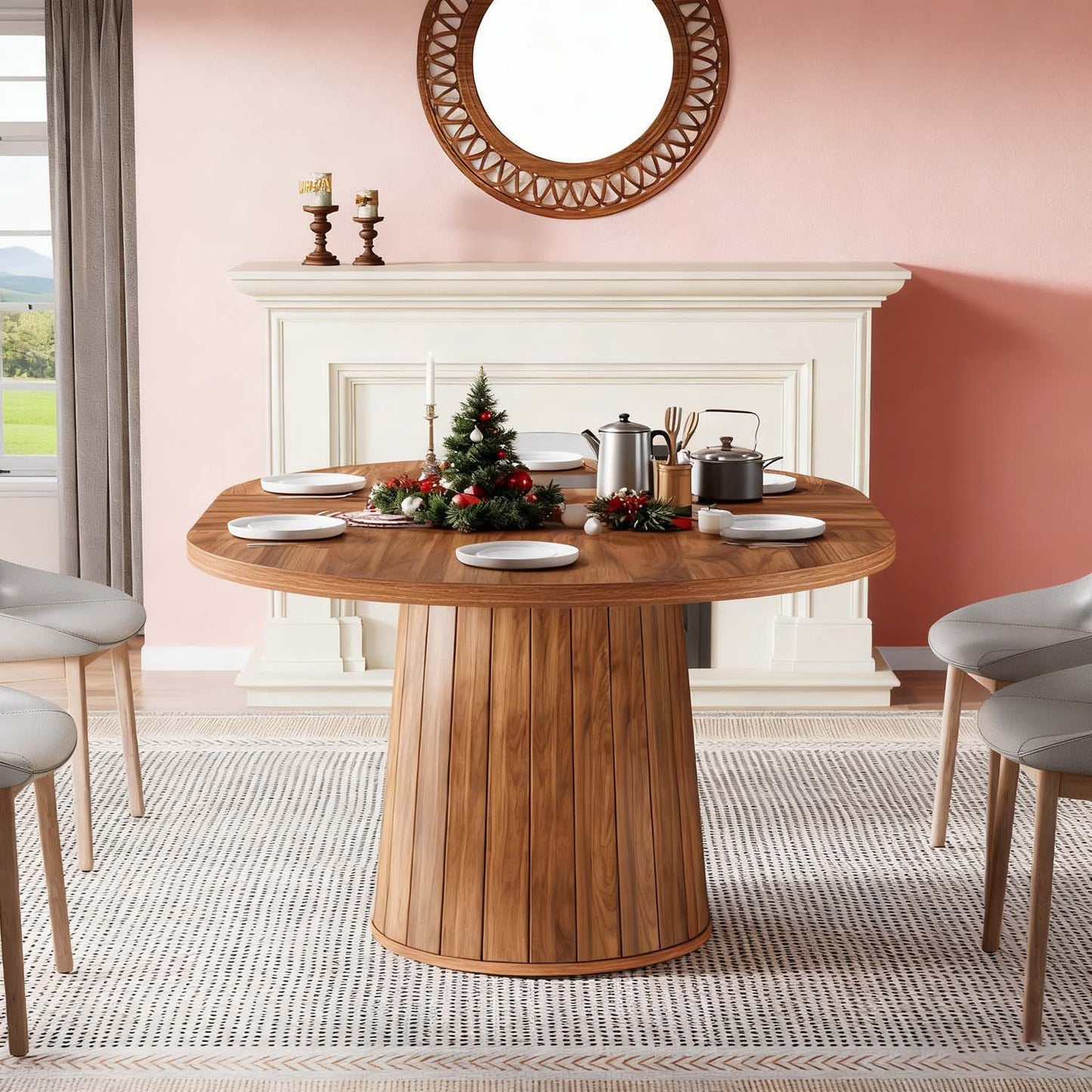 Eettafel – Tafel – Dinertafel – Keukentafel – Eetkamertafel – Ovaal Model – Geschikt Voor 6 Personen – Robuust Gefineerd Hout Bruin