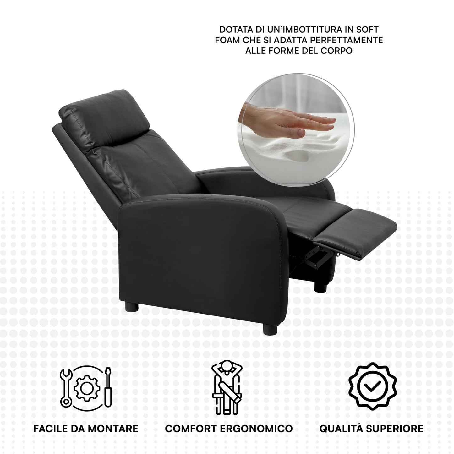 Relaxfauteuil – Relaxstoel – Elektrische Fauteuil – TV Stoel – Loungestoel – Elektrisch Verstelbaar – Met Voetsteun – Zwart Kunstleer – Compact 66x75x99 cm