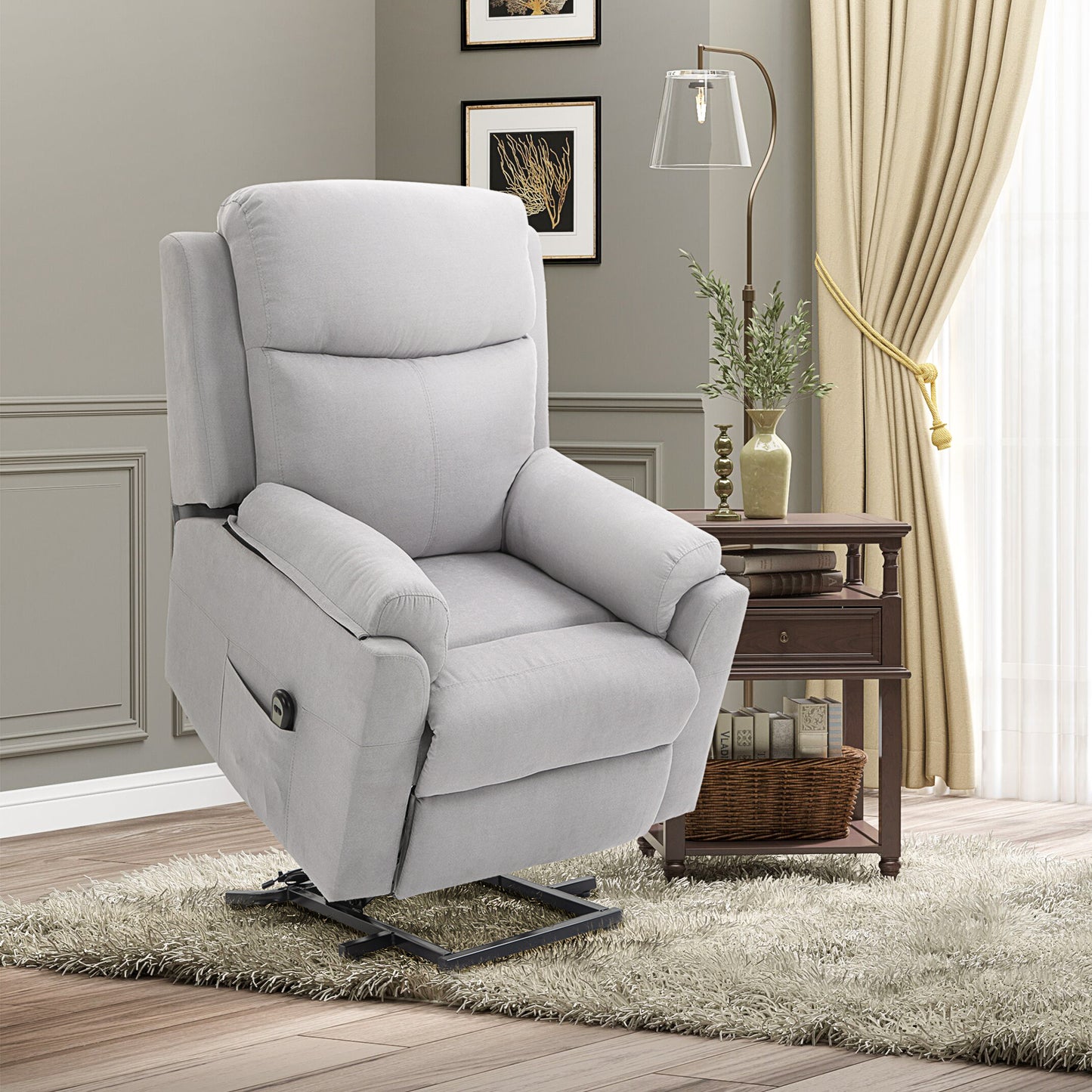 Relaxfauteuil – Relaxstoel – Ligstoel – Elektrische Fauteuil – Sta-op Stoel – Verstelbare Rugleuning 160° – Elektrisch Verstelbare Voetensteun – Polyester Linnen Look Lichtgrijs