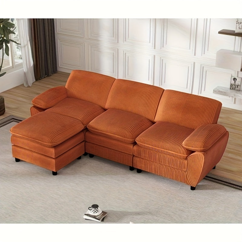 2-zits Hoekbank – Slaapbank – Hoekbank Met Slaapfunctie – Bank Met Voetenbank – Slaapbank Voor Kleine Ruimtes – Compact Ontwerp – Comfortabele Katoenen Kussens – Oranje