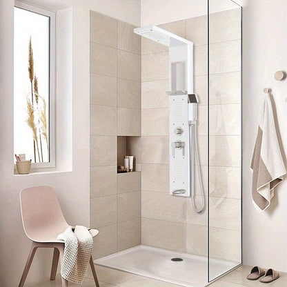 Douchepaneel – Douchekolom – Douchesysteem – Douchewand – Douchezuil – RVS – 122 cm Hoog – Met Handdouche en Massagejets – Wit