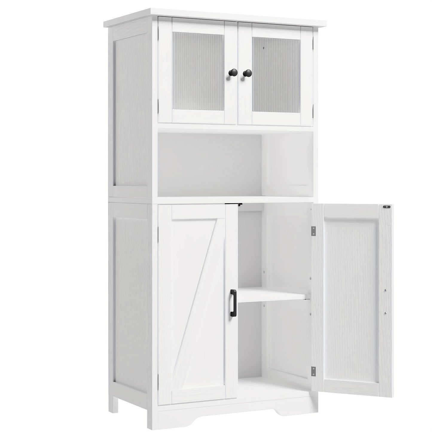 Freestanding Bathroom Cabinet with Glass Doors & Adjustable Shelves - Modern Floor Storage Cabinet with Door & Shelf Organization, Durable Standing Cupboard for Bathroom, Kitchen, Living Room - Space-Saving Vertical Storage C