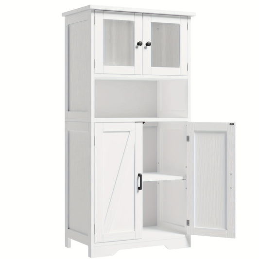 Vrijstaande Kast – Opbergkast – Badkamerkast – Keukenkast – Vitrinekast – Glazen Deuren – Verstelbare Planken – Duurzaam Polyester – Smal & Hoog Design