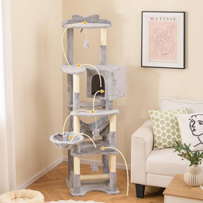 Krabpaal – Kattenkrabpaal – Kattenboom – Krabmeubel – Krabton – 176 cm Hoog – Stevig Hout & Sisal
