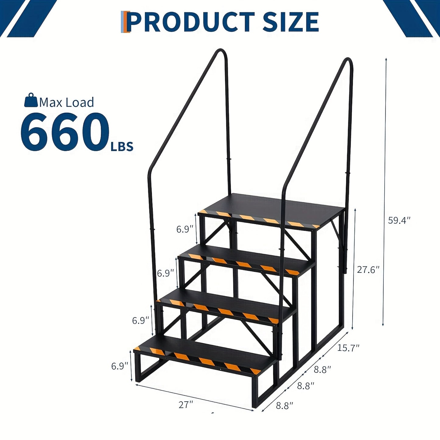 Campertrap – caravantrapje – opstapje – caravanschelp – inklapbare trap – 3 treden met leuning – staal met antislip – 299 kg draagvermogen