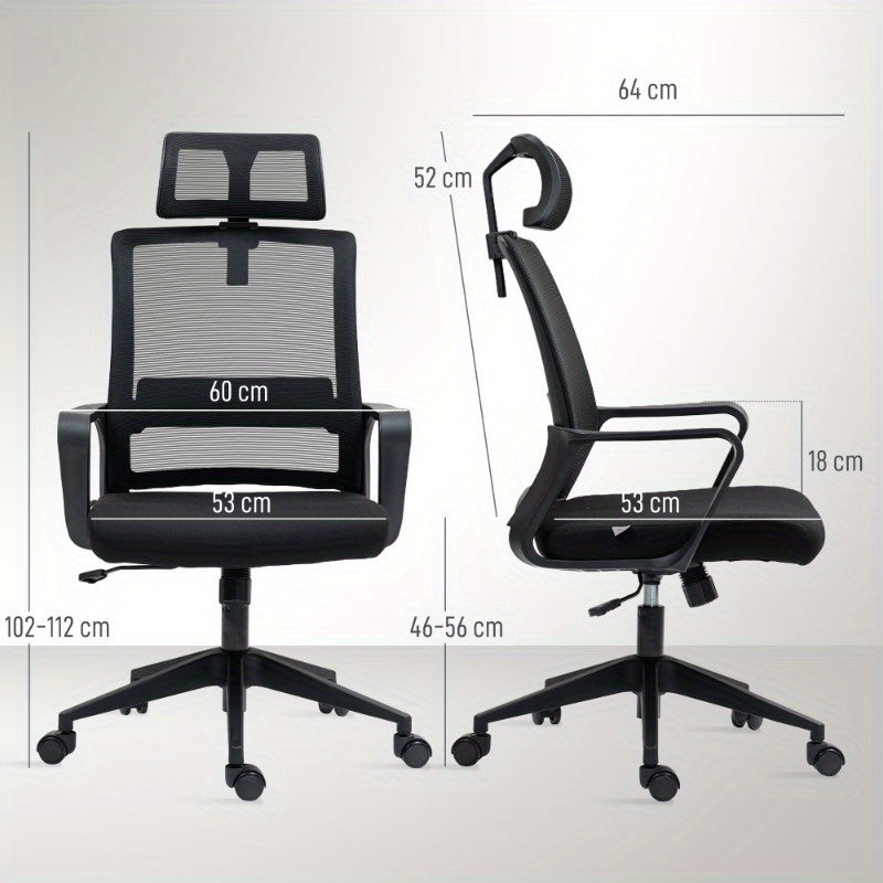 Bureaustoel – Office Chair – Draaistoel – Gamestoel – Werkstoel – Ergonomisch Design – Verstelbare Hoofdsteun – Ademend Mesh Materiaal