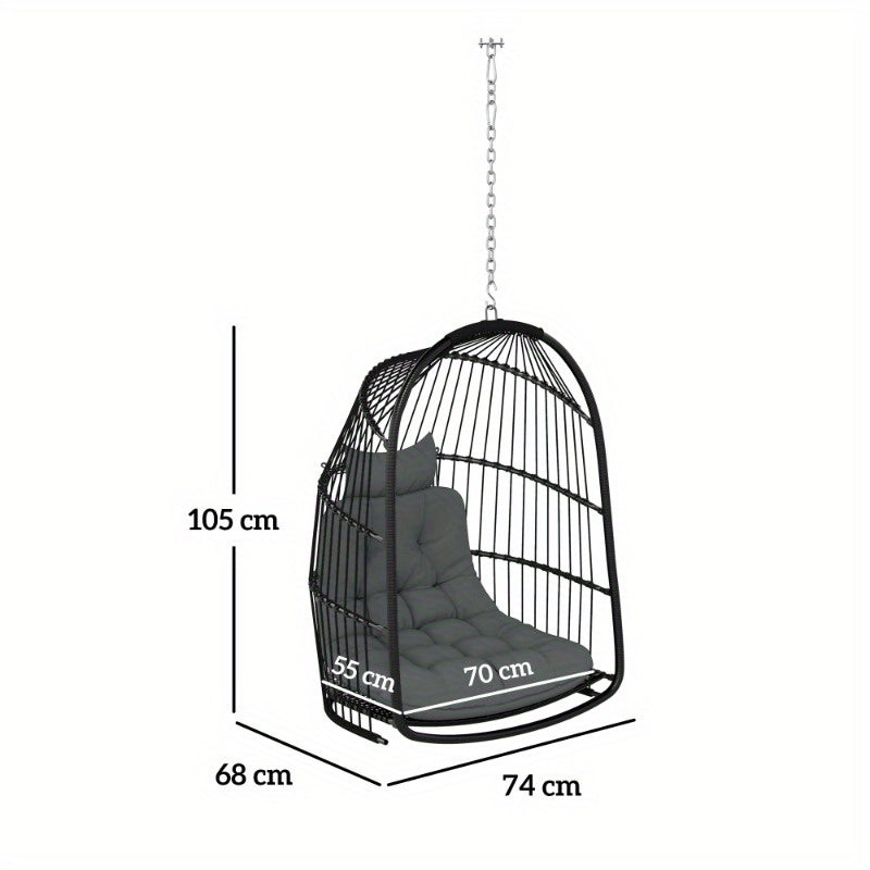 Hangstoel Rattan Hangstoel Schommelstoel Bistrostoel Balkonstoel – Incl. Donkergrijze Kussen – UV-Bestendig – Draagvermogen 150kg – Split Rugleuning – Eenvoudige Montage – Binnen & Buiten Gebruik