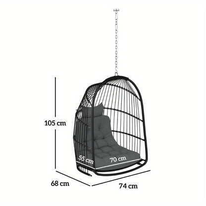 Hangstoel Rattan Hangstoel Schommelstoel Bistrostoel Balkonstoel – Incl. Donkergrijze Kussen – UV-Bestendig – Draagvermogen 150kg – Split Rugleuning – Eenvoudige Montage – Binnen & Buiten Gebruik