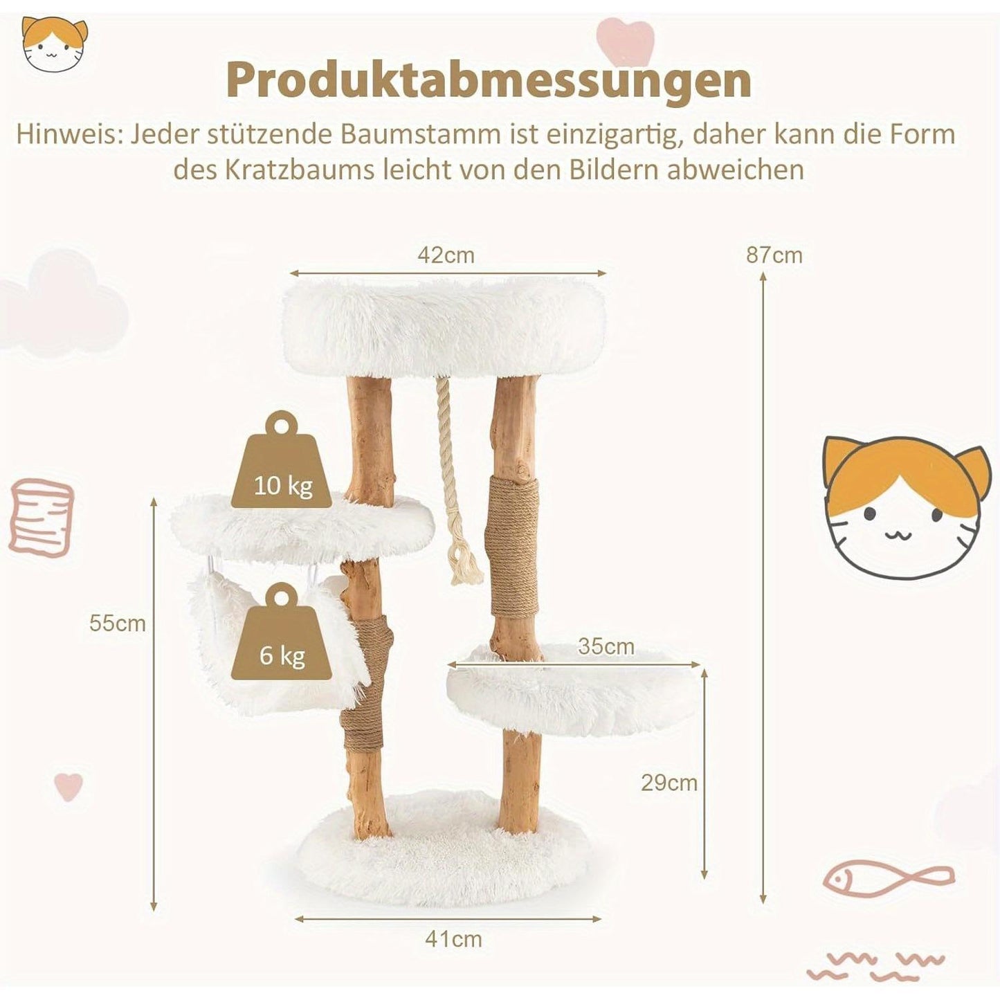Krabpaal – Kattenboom – Kattenmeubel – Krabton – Kattentoren – 87 cm Hoog – Massief Hout Met Sisal & Jute