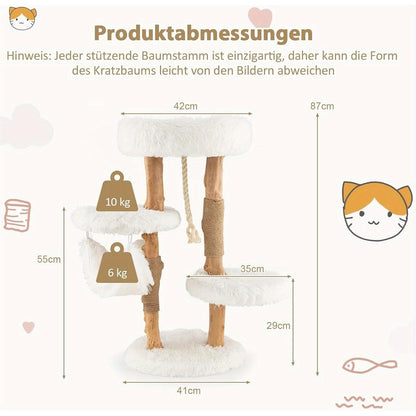 Krabpaal – Kattenboom – Kattenmeubel – Krabton – Kattentoren – 87 cm Hoog – Massief Hout Met Sisal & Jute