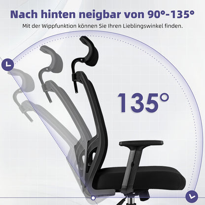 Office Chair Ergonomic Chair with Pressure Relief, Breathable Desk Chair, Executive Chair with 90-135° Rocking Function, Softly Padded, Loadable up to 150kg for Home Office
